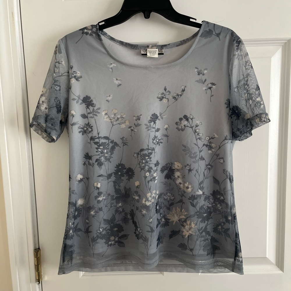 Notations Floral Sheer Gray Blouse